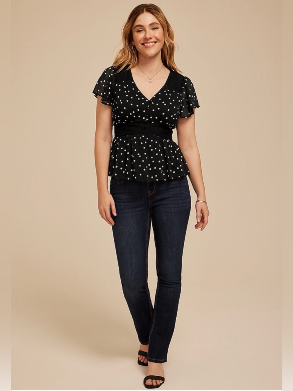 Maurice’s Polka Dot Flutter Sleeve Peplum Top - XXL